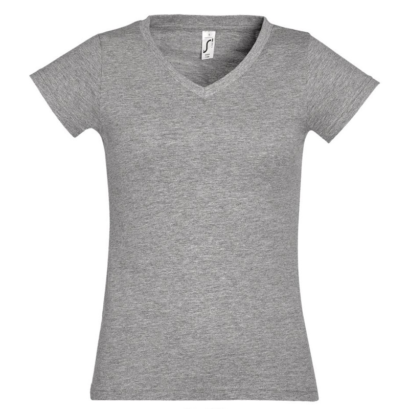 logodrauf.at V-Ausschnitt T-Shirt Basic Damen mit Logodruck ab 1 Stueck grau Vorderansicht ebets GmbH